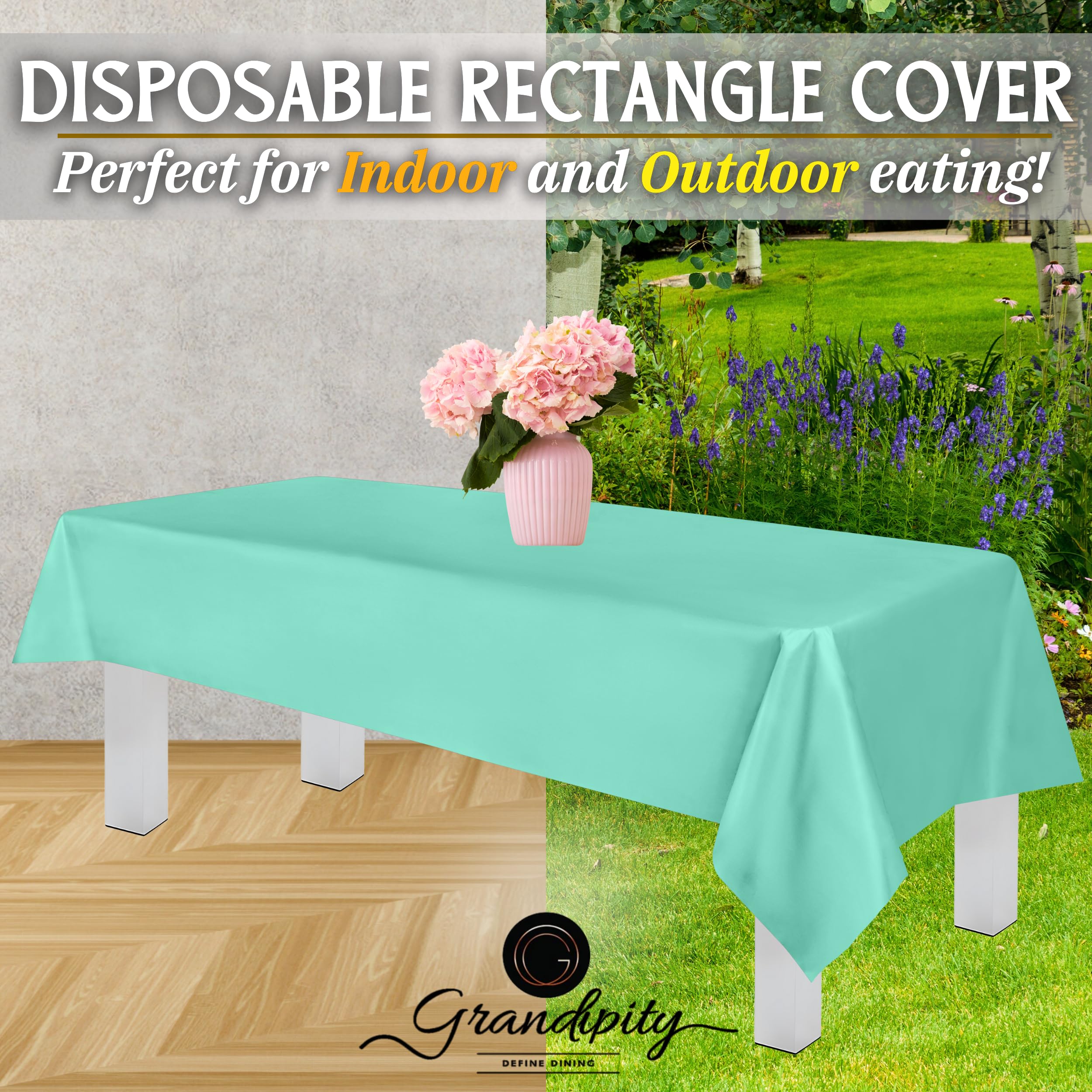 Grandipity Aqua Plastic Table Cloth Disposable (6 Pk) 54In X 108In Plastic Tablecloths For Rectangle Tables - Premium Party Tabl